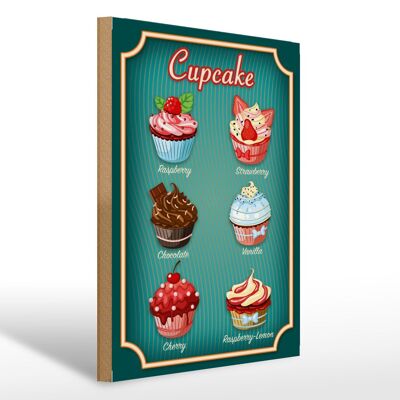 Cartello in legno cibo 30x40 cm Cupcake Lampone Cioccolato