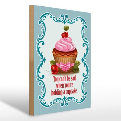 Cartel de madera comida 30x40cm Cupcake aou can't be sad when