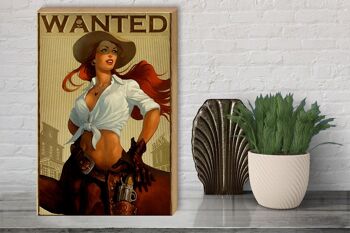 Panneau en bois Pinup 30x40cm wanted Cowgirl décoration murale 3