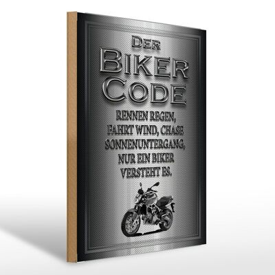 Cartel de madera moto 30x40cm biker code race lluvia viento
