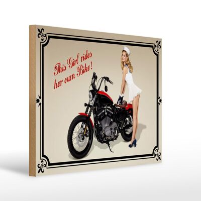 Panneau moto en bois 40x30cm cette fille monte son propre motard