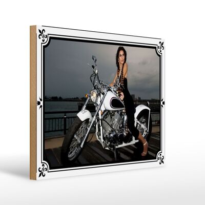 Cartello in legno moto 40x30cm motociclista ragazza pinup donna