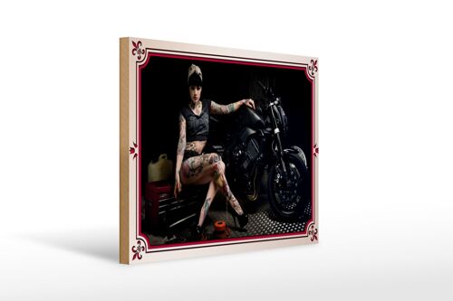 Holzschild Motorrad 40x30cm Biker Girl Pinup Frau Tattoo