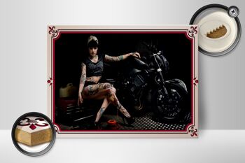 Panneau en bois moto 40x30cm motard fille pin-up femme tatouage 2