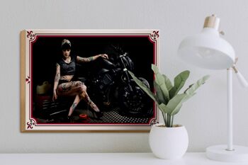 Panneau en bois moto 40x30cm motard fille pin-up femme tatouage 3