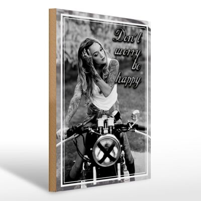 Panneau en bois moto 30x40cm Biker Girl don't inquiet happy