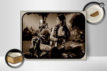 Panneau en bois moto 40x30cm motard fille femme biker pinup 2