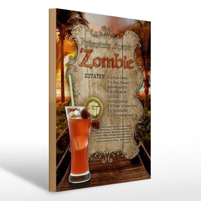 Cartel de madera receta 30x40cm zombie ingredientes ron granadina