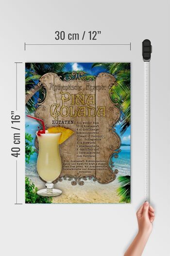 Panneau en bois recette 30x40cm Pina Colada ingrédients rhum ananas 4