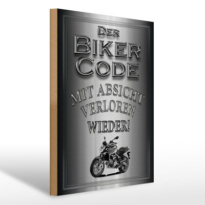 Panneau moto en bois 30x40cm Biker Code avec intention