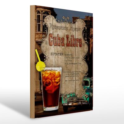 Cartello in legno ricetta 30x40cm Cuba Libre ingredienti cubetti di ghiaccio