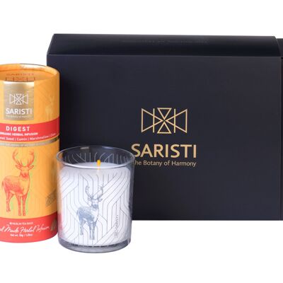 SARISTI Digest Discovery Gift Set Golden Edition Organic Herbal Tea Blend & Assorted Natural Candle