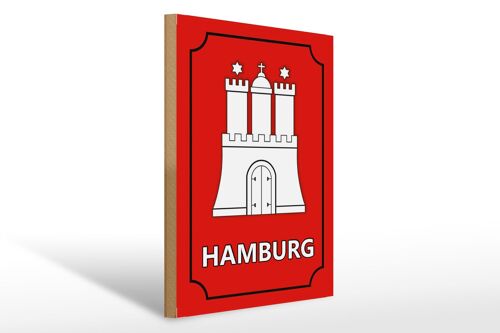 Holzschild Hinweis 30x40cm Hamburg Wappen Bundesland