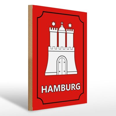 Holzschild Hinweis 30x40cm Hamburg Wappen Bundesland