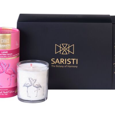 SARISTI Love Discovery Gift Set Golden Edition Organic Herbal Tea Blend & Assorted Natural Candle