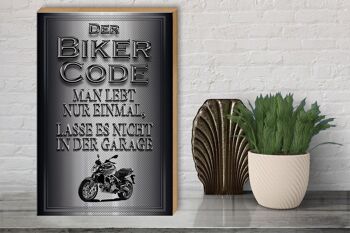 Panneau moto en bois 30x40cm Biker Code on ne vit qu'une fois 3
