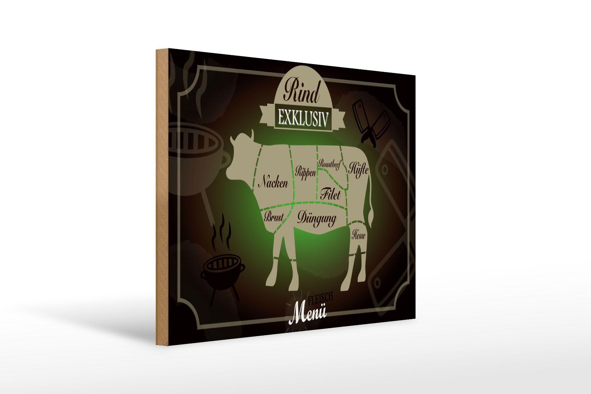 Cartello in legno carne 40x30cm tagli di manzo menù esclusivo