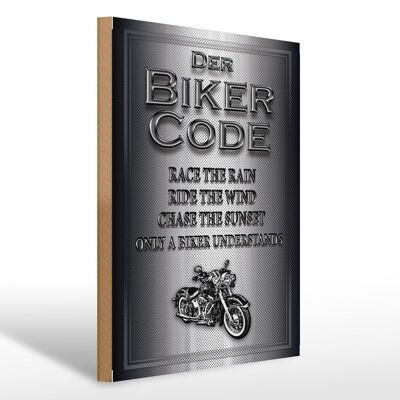 Cartel de madera moto 30x40cm Biker Code race the rain ride