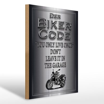 Cartel de madera moto 30x40cm Código Biker solo se vive una vez