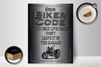 Panneau moto en bois 30x40cm Biker Code on ne vit qu'une fois 2
