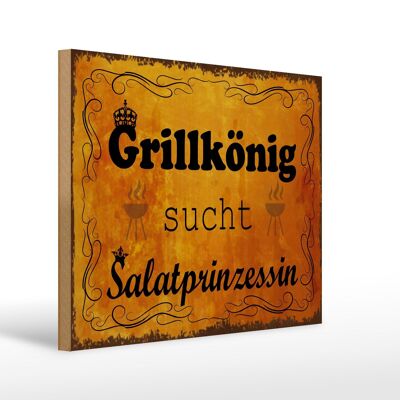 Cartel de madera que dice Grillkönig Salad Princess 40x30cm