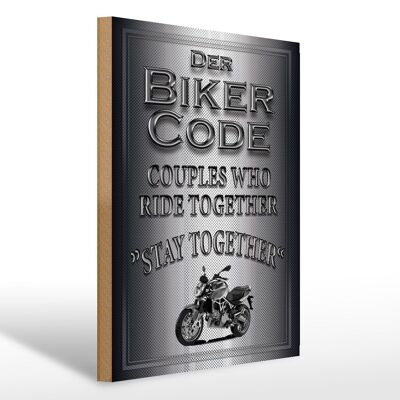 Cartel de madera motocicleta 30x40cm Biker Code Stay Ride Together