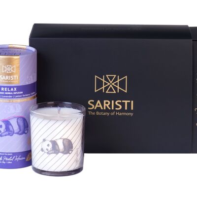 SARISTI Relax Discovery Gift Set Golden Edition Organic Herbal Tea Blend & Assorted Natural Candle