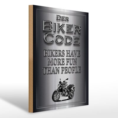 Cartel de madera moto 30x40cm Biker Code más gente divertida
