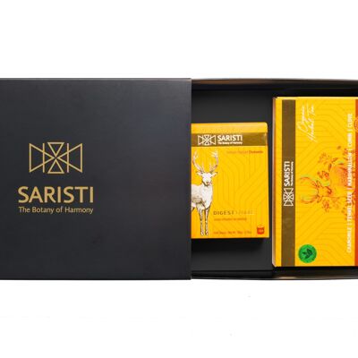 SARISTI Digest Discovery Gift Box Organic Herbal Tea Blend Box 10 Single Wraps & Assorted Natural Candle