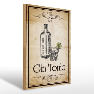 Cartel de madera 30x40cm 1761 Gin tonic Retro