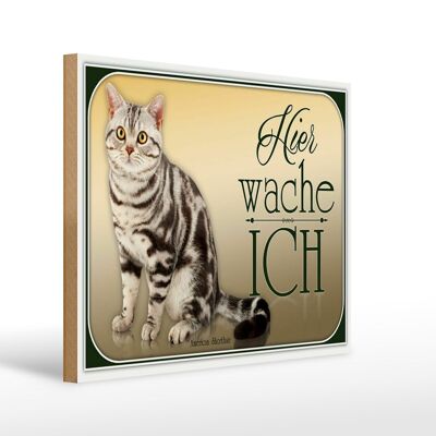 Cartello in legno gatto 40x30 cm American Shorthair guardia qui