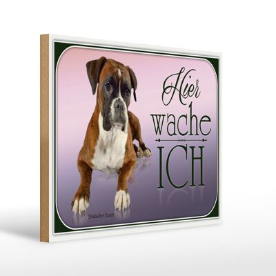 Cartel de madera perro 40x30cm Boxer Alemán aquí me despierto