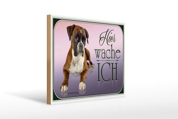 Panneau en bois chien 40x30cm Boxer allemand ici je me réveille 1