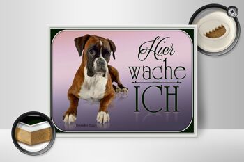 Panneau en bois chien 40x30cm Boxer allemand ici je me réveille 2