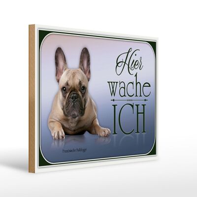 Wooden sign dog 40x30cm French bulldog here