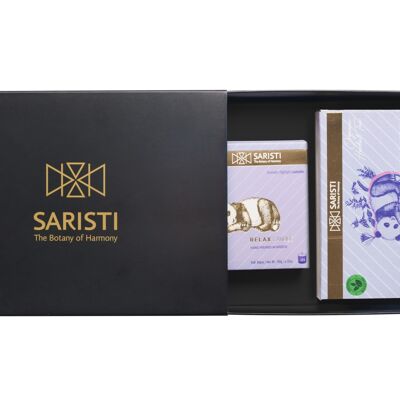 SARISTI Relax Discovery Gift Set Box Organic Herbal Tea Blend Box 10 Single Wraps & Assorted Natural Candle