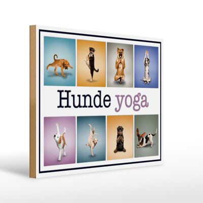 Cartel de madera 40x30cm Perros Yoga colorido
