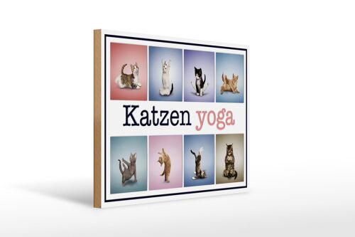 Holzschild Katze 40x30cm Katzen Yoga bunt