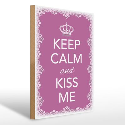 Holzschild Spruch 30x40cm Keep Calm and kiss me Krone