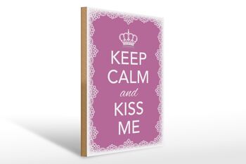 Panneau en bois disant 30x40cm Keep Calm and kiss me couronne 1