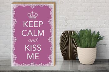 Panneau en bois disant 30x40cm Keep Calm and kiss me couronne 3