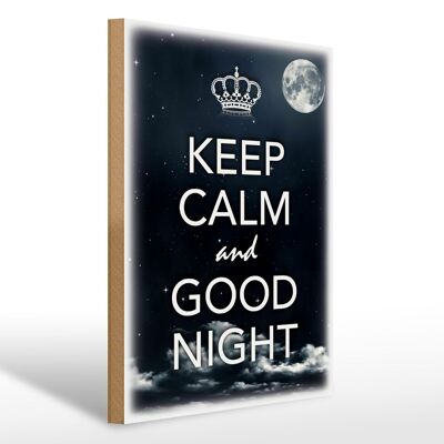 Cartel de madera que dice 30x40cm Mantenga la calma y buenas noches.