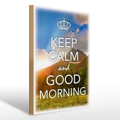 Cartello in legno con scritta "Keep Calm and Good Morning" 30x40 cm