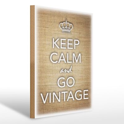 Cartello in legno con scritta "Keep Calm and go vintage" 30x40 cm