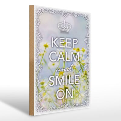 Holzschild Spruch 30x40cm Keep Calm and smile on Krone