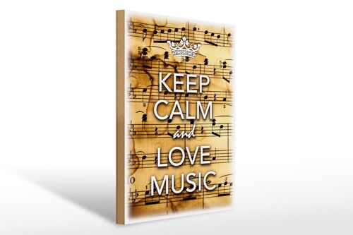 Holzschild Spruch 30x40cm Keep Calm and love music