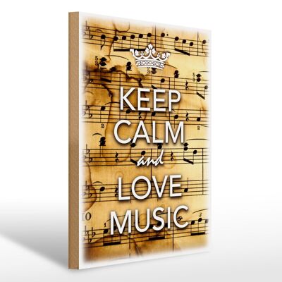 Cartel de madera que dice 30x40cm Keep Calm and love music
