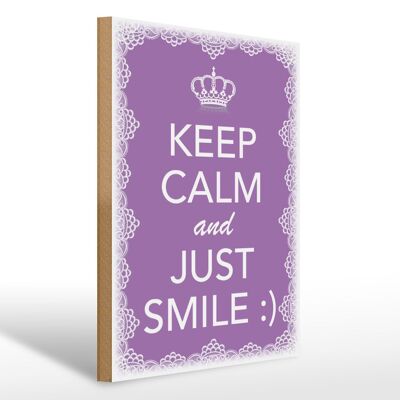 Cartello in legno con scritta 30x40 cm Mantieni la calma e sorridi :)