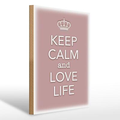 Cartel de madera que dice 30x40cm Keep Calm and love life