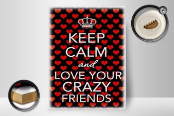 Panneau en bois disant 30x40cm Keep Calm and love crazy friends 2